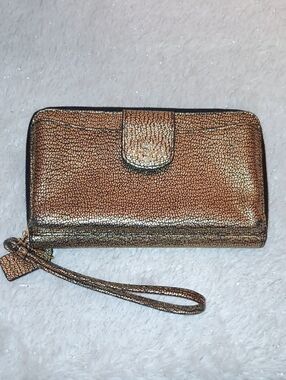 Coach Metallic Bronze Leather Wristlet Wallet